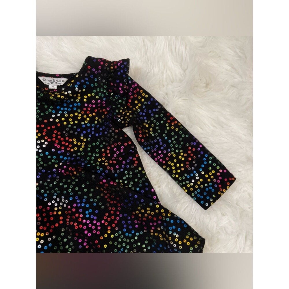 Pippa & Julie Black Long-Sleeve Dress with Rainbow Sequin Dots - Picture 3 of 11